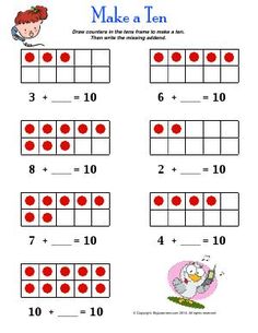 the worksheet for making tens with red dots and numbers on it, including one