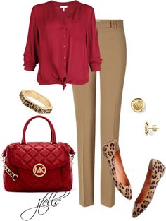 What To Wear With Tan Pants, Tan Outfit, Leopard Ballet Flats, Field Work, Leopard Outfits, Stylish Outfits For Women Over 50, Over 60 Fashion, Red Blouse