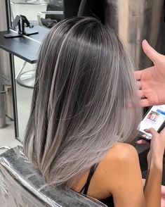 Dark Silver Hair, Balayage Hair Grey, Balayage Straight Hair, Grey Ombre Hair, Ash Blonde Hair Colour, Hair Magic, Hair Color Underneath, Ash Hair Color