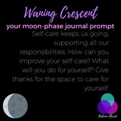 a poster with an image of the moon and text that reads, waking crescent your moon - phase journal