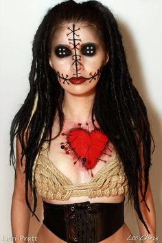 Voodoo doll costume Voodoo Doll Costume Female, Make Voodoo Doll, Voodoo Doll Makeup Halloween, Voodoo Doll Couple Costume, Voo Doo Doll Make Up, Voodoo Doll Halloween Costume, Voodoo Doll Makeup, Diy Voodoo Doll Costume, Diy Voodoo Dolls