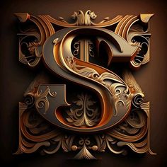 the letter s is made up of gold and black swirls