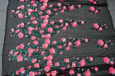 "Dark cyan leaf and dense rose flowers, sequins embroidery lace fabric, A very shiny and elegant fabric Listing is for 1 yard. There are three rows of flowers in a yard Width about: 53.1\" (135 cm) Use for neckline, shoulder belt, pillowcase, dresses, gifts, bags decoration, party dress, curtains, skirt bottoming, home decor and other projects you could imagine. For more quantity, please feel free to convo me for custom listing. My shop link: http://www.etsy.com/shop/lacelindsay More lace trim, Pink Embroidered Floral Fabric For Party, Pink Floral Print Embroidered Fabric For Party, Black Tulle Fabric, Ombre Rose, Bridal Applique, Hot Pink Roses, Strawberry Dress, Black Tulle, Beaded Trim