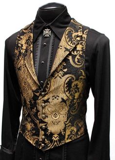 Aristocrat Vest, Gaun Abad Pertengahan, Black Tapestry, Gold Tapestry, Men's Vests, Monte Cristo, Fashion Suits For Men, Mens Fashion Suits, Steampunk Fashion