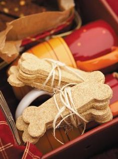 a box filled with different types of dog treats