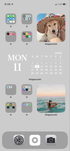 an iphone calendar with pictures of people in the water and one dog on his back