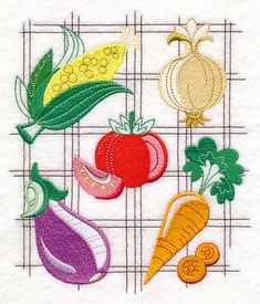 an embroidery pattern with vegetables on it