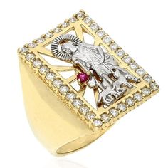 Ring Size: 12 Product Category: Rings Weight (gm): 6.5 Body Area: Finger Occasion: Any Theme: Religious Shape: Rectangle For: Men Metal: Yellow Gold Metal Purity: 10K Base Metal: Yellow Gold, 10k Finish: High Polished Color: Yellow Ring Size: 8, 8.5, 9, 9.5, 10, 10.5, 11, 11.5, 12 Resizable: Yes Ring Width (mm): 23 Ring Style: Signet Main Stone: Zirconia Gemstone: Ruby, Zircon Carat Total Weight (ctw): 0.35 Main Stone Color: White Main Stone Shape: Round Cut Grade: Ideal Secondary Stone: Ruby Se Rectangle Signet Ring, Saint Lazarus, Heart Accessories, Yellow Rings, Halo Earrings Studs, Gold Signet Ring, Silver Shop, Belly Rings, Toe Rings