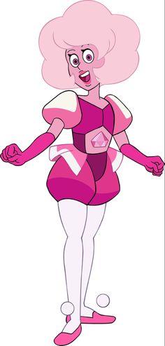 a cartoon character with pink hair and glasses on her face, wearing a body suit