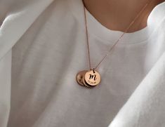 "Custom Initial and Date Disc Necklace for mom, personalized jewelry, Engraved necklace, circle round initial pendant necklaces for women ❤ If you want to add additional pendant, please check out this together. https://www.etsy.com/listing/871113780/additional-pendant?ga_search_query=additional&ref=shop_items_search_1&frs=1 ❤ 18\" long chain But if you want shorter or longer chain, Just leave a note about this when you check out. I will make that size. ❤ T H E ∙ O R A C L E ∙ N E C K L A Mother Photos, Necklace For Mom, Initial Pendant Necklace, Disc Necklace, Custom Initials, Star Studs, Engraved Necklace, Initial Pendant, Necklaces For Women