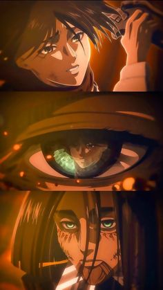 two anime characters looking at each other through their eyes