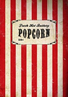 a red and white striped wallpaper with the words popcorn on it's side