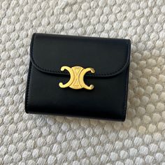 Used A Few Times, Celine Triomphe Small Flap Wallet Elegant Everyday Wallets With Gold-tone Logo Plaque, Elegant Bifold Wallet With Gold-tone Logo Plaque, Elegant Tan Evening Wallet, Celine Triomphe, Celine Wallet, Celine Bags, Limited Time, Bag Lady, Wallet