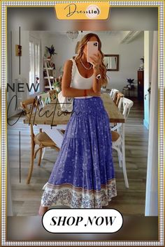 Plus Size Skirt Boho Style Floral Printed High Waist Skirt Holiday Beach Long Skirt Jupes Lined Maxi Skirt For Vacation, Non-stretch Flared Maxi Skirt For Vacation, Non-stretch Bohemian Skirt For Vacation, Non-stretch Bohemian Maxi Skirt, Bohemian Non-stretch Maxi Skirt, Non-stretch Pleated Beach Skirt, High Waist Pleated Maxi Skirt For Beach, High Waist Pleated Maxi Skirt For Vacation, High-waisted Pleated Maxi Skirt For The Beach