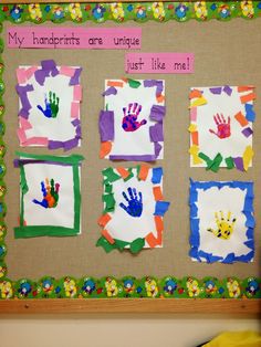 handprints are unique just like me on the bulletin board in this class room