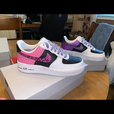 Custom Cheetah Air Force Ones! One Of A Kind* Brand New, Never Worn* Custom Purple Sneakers With Round Toe, Nike Purple Sneakers, Nike Shoes Custom, Nike Shoes Women Fashion, Cute Nike Shoes, Shoes Custom, Cute Nikes, Girly Accessories, Air Force Ones