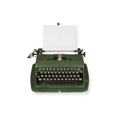 an old - fashioned typewriter with a blank sheet on it's top, against a white background