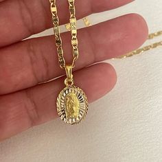 Latina Gold Jewelry, Gold Jewelry Mexican, Quince Necklace Gold, Gold Mexican Jewelry, Mexican Gold Jewelry, Hispanic Jewelry, Virgin Mary Necklace Gold, Virgencita Necklace, Lady Of Guadalupe Necklace