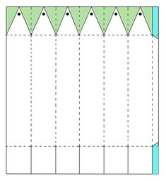 an image of a paper box with four green triangles on the top and one blue triangle at