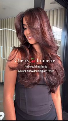 Visit for - Latinas Hair Color Ideas, Medium Hair Color Ideas For Brunettes, Hair Colour Ideas For Curly Hair, Cherry Brown Red Hair, Red Hair On Asian Women, Rosy Brown Hair, Cherry Brown Hair Curly, Dark Chocolate Cherry Brown Hair