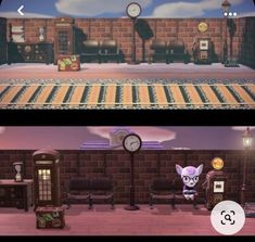 two screens showing the same room in animal crossing, and another shows what it looks like