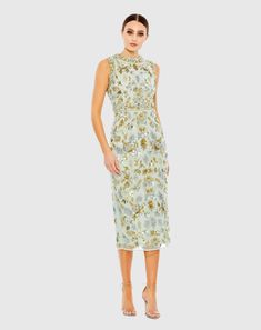 Embellished High Neck Sleeveless Sheath Midi Dress Sage Light Green, Sheath Midi Dress, Sage Color, High Neck Sleeveless, Green Style, Midi Sheath Dress, Mac Duggal, Groom Dress, Mother Of The Groom