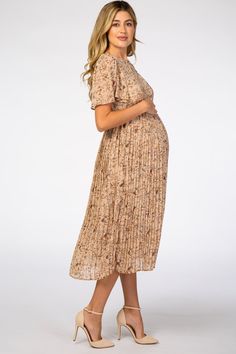 Beige Floral Pleated Short Sleeve Chiffon Maternity Midi Dress – PinkBlush Flowy Maternity Dress With Flutter Sleeves, Maternity Flowy Dress With Flutter Sleeves, Flowy Midi Dress With Pleated Waist And Short Sleeves, Modest Maternity Dress With Short Sleeves, Modest Flowy Maternity Dress, Short Sleeve Maternity Dresses With Ruffles, Flowy Short Sleeve Dress With Pleated Sleeves, Flowy Dress With Pleated Short Sleeves, Modest Short Sleeve Maternity Dress