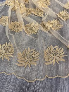 the fabric has been embroidered on with gold thread and sequins, but it is not