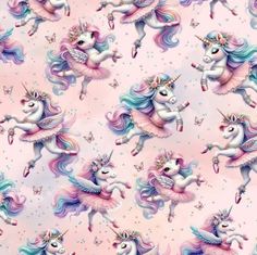 a pink background with unicorns and butterflies on it