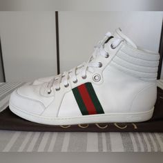 Authentic Gucci Coda High Top Sneakers. Comes With One Dust Bag That Both Shoes Fit In Nicely. Gucci High-top Sneakers With Logo Detail, Gucci White Leather High-top Sneakers, White Gucci Leather High-top Sneakers, Designer High-top Sneakers With Logo Detail, Designer High-top Sneakers With Logo, Designer Gucci High-top Sneakers With Rubber Sole, White Gucci Sneakers In Calf Leather, Gucci White Calf Leather Sneakers, White High-top Custom Gucci Sneakers