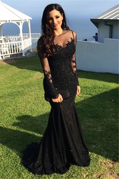 Long-Sleeve Sexy Mermaid Tulle Black Applique Evening Dresses | Yesbabyonline.com – YESBABYONLINE Black Mermaid Dress, Mermaid Prom Dresses Lace, Prom Girl Dresses, Black Mermaid, Long Sleeve Prom, Lace Prom Dress, Black Prom Dress, Perfect Prom Dress, Black Prom