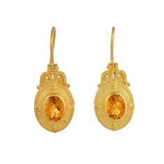 Citrine Vermeil 14K Gold Over Sterling Silver Earring 925 Silver = 4.30 gm. Citrine = 3.80 ct. Citrine is the birthstone for November and is a symbol of healthy mind and happiness. The beautiful earring measures to be 1.25 inches long including the wire and 0.55 inches wide at its maximum points. The earrings have been made by a team of highly trained and skilled artisans. What is Vermeil 14K Gold? It is a thick layer of 14K Gold plating on 925 Sterling Silver. If for any reason you are not comp Oval Citrine Gemstone Earrings, Gold Oval Byzantine Earrings, Gold Oval Birthstone Earrings, Oval Gold Birthstone Earrings, Yellow Gold Sterling Silver Oval Earrings, Yellow Gold Oval Earrings With Birthstone, Heirloom Gemstone Earrings For Gift, Citrine, Beautiful Earrings