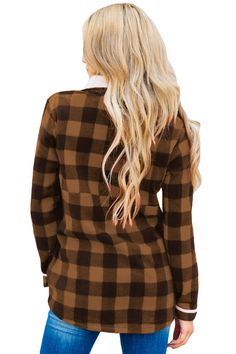 Brown Plaid Fleece Pullover Sweatshirt Plaid Fleece Jacket For Winter, Plaid Long Sleeve Fleece Jacket For Winter, Cozy Fit Fleece Top For Fall, Brown Long Sleeve Sweatshirt, Cozy Brown Long Sleeve Tops, Brown Fleece Sweater For Fall, Plaid Long Sleeve Top For Fall, Winter Long Sleeve Relaxed Fit Fleece Jacket, Cozy Plaid Winter Tops