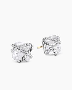 David Yurman | Cable Wrap Stud Earrings in Sterling Silver with Crystals and Diamonds, 12mm David Yurman Earrings, Diamond Knot, Lavender Amethyst, Womens Earrings Studs, David Yurman Jewelry, Rare Gemstones, Silver Crystal, Diamond Crystal, Sterling Silver Earrings Studs