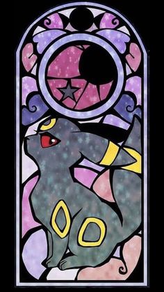 an image of a stained glass window with a cat on it's back side