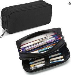 Durable Material: Made from lightweight nylon material that is water-resistant, tear-resistant and washable.     Large Capacity: Holds up to 70 pencils or pens, markers, eraser sticks and other stationery or electronic components.     Convenient Design: Features two compartments to separate and organize items, with a front pocket for frequently used pens.     Multi-Purpose Use: Can be used as a pen case, stationery bag, cosmetic bag, electronic products bag or small tools bag.     Quick Response Customer Service: Contact us for any questions and we will provide a satisfactory solution within 24 hours. Pencil Pouch Aesthetic, Artist Pencil Case, Pouch Aesthetic, Black Pencil Case, Back To University, School Pouch, Large Pencil Case, Stationery Organizer, Hanging Toiletry Bag