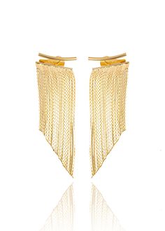 LONG SAMARA EARRINGS Cheap Gold Statement Chandelier Earrings, Luxury Gold Bohemian Chandelier Earrings, Gold Fringe, Sorry Not Sorry, Solid Gold Jewelry, Tassel Fringe, Samara, Jewelry Cleaner, Fringe Earrings