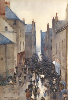 Arthur Melville, Kirkwall Fair, 1885. For your inspiration today: a Scottish artist named Arthur Melville. You may have heard of him—he did quite well during his time. But I only recently came across his work. It’s his watercolors that I find particularly stunning. They have a wonderful combination of intricate details, pale washes that melt together in interesting and unpredictable ways, and bursts of saturated, jewel-like color. Surrealism Painting, Rural Landscape, Watercolor Inspiration