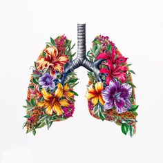 a drawing of the lungs with flowers on it