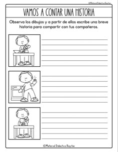 the spanish worksheet for children to learn how to write and draw with pictures