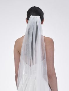 the back of a woman's head wearing a white veil