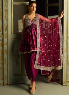 Dupatta Embroidery, Sharara Suit, Ethnic Outfits, Indian Dress, Net Dupatta