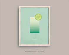 a green poster with a slice of lime on it