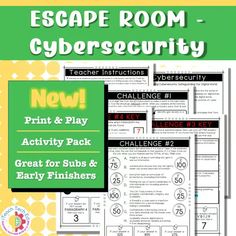 the escape room cybersecuity print and play activity pack with instructions for students to use