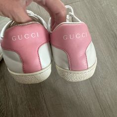 Great Condition Casual Pink Gucci Sneakers, Pink Gucci Sneakers With Rubber Sole, Sporty Pink Gucci Sneakers, Gucci Tennis Shoes, Gucci Designer Pink Sneakers, Gucci Pink Low-top Sneakers, Shoes Sneakers White, Shoes Gucci, Gucci Shoes