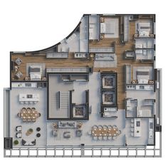 the floor plan of a three bedroom apartment with two bathrooms and an attached kitchen area