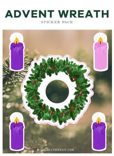 a christmas wreath sticker pack with candles