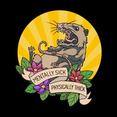 the logo for mentally sick physically thick, with an image of a rat on it's back