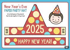 a happy new year's eve party hat with a boy wearing a birthday hat