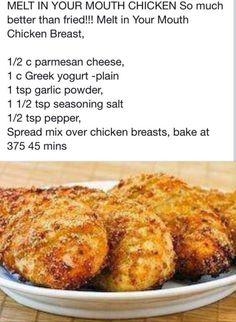 a plate with some chicken patties on it and instructions for how to make them